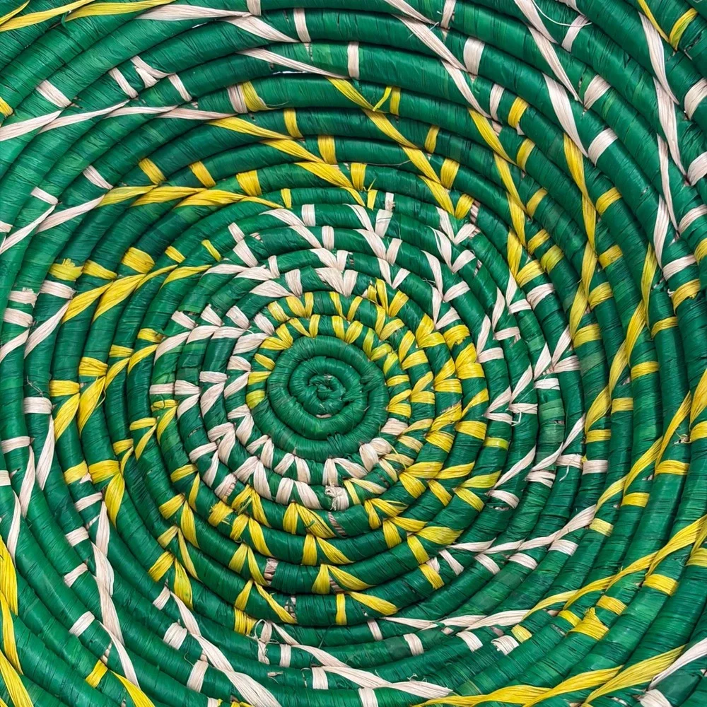 Vintage African Basket Handcrafted Large Round Coiled Basket 12